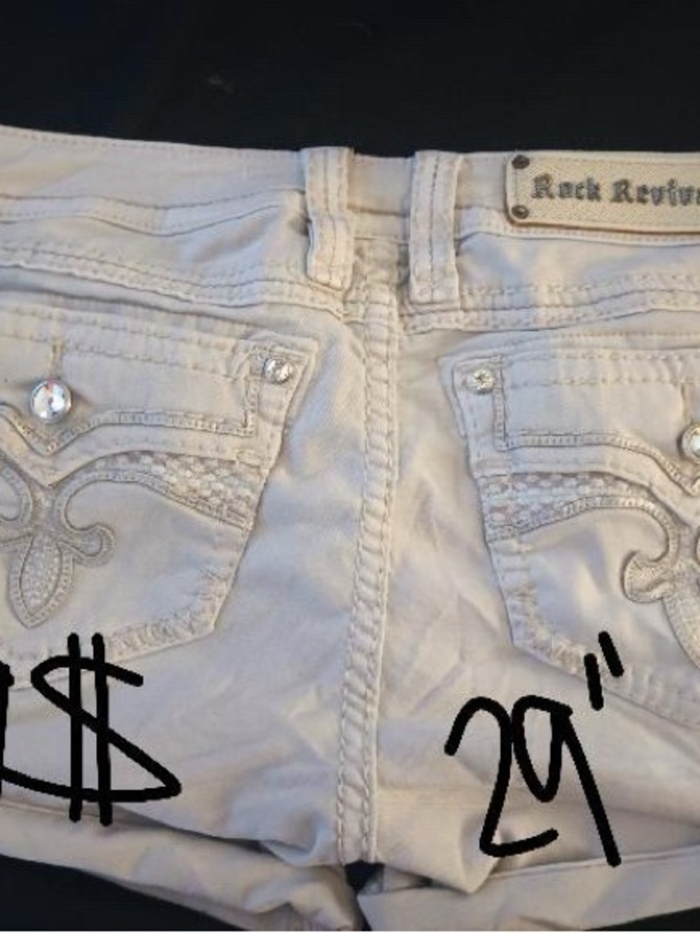 Rock Revival Beige Embellished Denim Shorts
